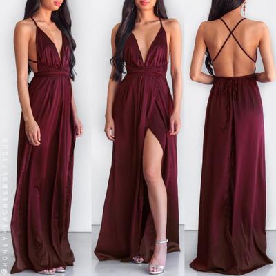 Simple a line wine red chiffon formal prom dress