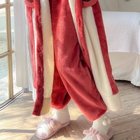 Winter Thick Warm Soft Cute Little Red Fox Ears Hoodies Nightgown Long Coat Pants Pajamas Two Piece Set - Thumbnail 7