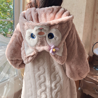 Winter Thick Warm Comfy Soft Cute Little Pink Fox Purple Flower Ears Hoodies Cute Nightgown Long Coat Pajamas Pants Two Piece Set - Thumbnail 5