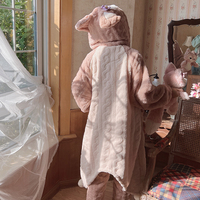 Winter Thick Warm Comfy Soft Cute Little Pink Fox Purple Flower Ears Hoodies Cute Nightgown Long Coat Pajamas Pants Two Piece Set - Thumbnail 7