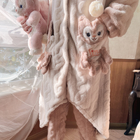 Winter Thick Warm Comfy Soft Cute Little Pink Fox Purple Flower Ears Hoodies Cute Nightgown Long Coat Pajamas Pants Two Piece Set - Thumbnail 8
