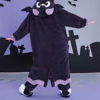 Winter Thick Warm Soft Cute Halloween Black Spooky Bat Ears Hoodies Nightgown Long Coat Pants Pajamas Two Piece Set - Thumbnail 8