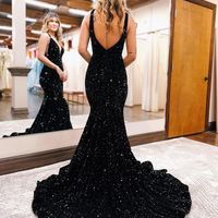 Cute Sparkly Mermaid Deep V Neck Prom Dresses - Thumbnail 1