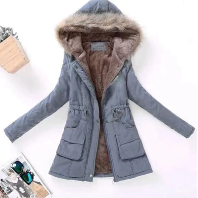 Warm fluffy winter hooded jacket coat