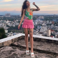 Low Waist Drawstring Pleated Ruffle Mini Skirt - Thumbnail 3