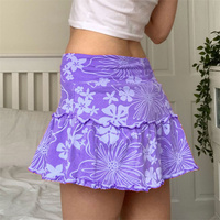 Hawaiian Hibiscus Flower High Waist Pleated Ruffle Mini Skirt - Thumbnail 1