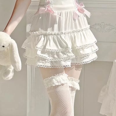 White ruffle a-line bow mini skirt