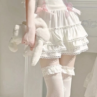 White Ruffle A-Line Bow Mini Skirt - Thumbnail 1