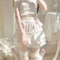 White Ruffle A-Line Bow Mini Skirt - Thumbnail 5