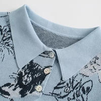 Blue Cat Knit Short Sleeve Shirt  - Thumbnail 2
