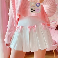 White Flare Pink Bow Pleated Tennis Skirt - Thumbnail 1