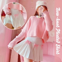 White Flare Pink Bow Pleated Tennis Skirt - Thumbnail 2