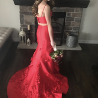 Two Piece Red Prom Dresses Mermaid with Flowers - Thumbnail 1