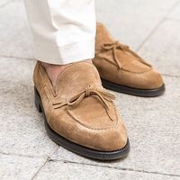 Unique Men's  Hand Made Brown Loafer Genuine Suede Formal Shoes - Thumbnail 1