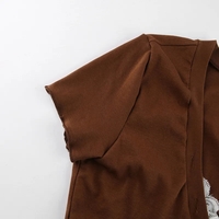 Sweet Lace Button V Neck Cropped Short Sleeve T-Shirt - Thumbnail 5