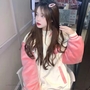 Pink Japanese Anime Cat Embroidery Patchwork Varsity Baseball Jacket-2