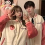 Pink Japanese Anime Cat Embroidery Patchwork Varsity Baseball Jacket-4