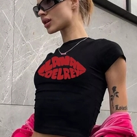 Music Letter Print Baby Cropped Short Sleeve T-shirt - Thumbnail 1