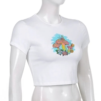 Mushroom Print Cropped Short Sleeve T-shirt - Thumbnail 3