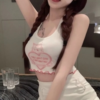 Bunny Rabbit Embroidery Print Wrap Halter Crop Top - Thumbnail 3