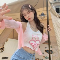 Bunny Rabbit Embroidery Print Wrap Halter Crop Top - Thumbnail 7