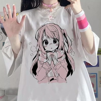 Anime girl print baggy short sleeve t-shirt - Thumbnail 4