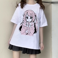 Anime Girl Print Baggy Short Sleeve T-shirt - Thumbnail 1