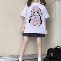 Anime Girl Print Baggy Short Sleeve T-shirt - Thumbnail 2