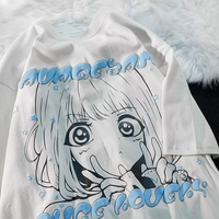 Anime Girl Graphic Print Loose Short Sleeve T-shirt - Thumbnail 1