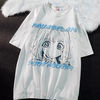 Anime Girl Graphic Print Loose Short Sleeve T-shirt - Thumbnail 2