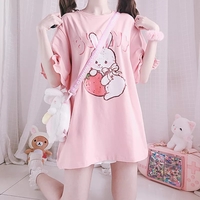 Pink Rabbit Ruffle Loose Short Sleeve T-shirt - Thumbnail 1