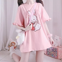 Pink Rabbit Ruffle Loose Short Sleeve T-shirt - Thumbnail 2