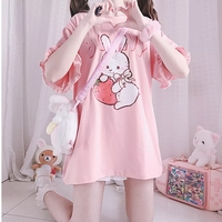 Pink Rabbit Ruffle Loose Short Sleeve T-shirt - Thumbnail 3
