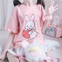 Pink Rabbit Ruffle Loose Short Sleeve T-shirt - Thumbnail 4