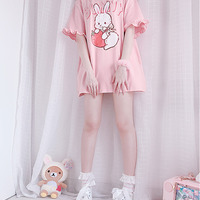 Pink Rabbit Ruffle Loose Short Sleeve T-shirt - Thumbnail 7