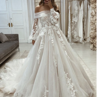 Romantic wedding dresses bridal gown with sleeves lace - Thumbnail 2