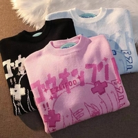 Anime Girl Oversized Knit Long Sleeve Sweater - Thumbnail 4