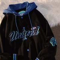 Vintage Pastel Letter Embroidery Oversized Baseball Jacket - Thumbnail 2