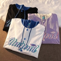 Vintage Pastel Letter Embroidery Oversized Baseball Jacket - Thumbnail 5