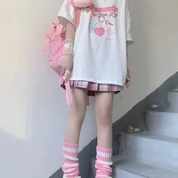 Sweet Pink Print Off Shoulder Short Sleeve T-shirt - Thumbnail 2