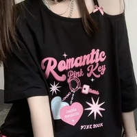 Sweet Pink Print Off Shoulder Short Sleeve T-shirt - Thumbnail 3