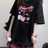 Sweet Pink Print Off Shoulder Short Sleeve T-shirt - Thumbnail 5