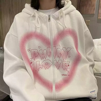 Bunny love heart print long sleeve hoodie - Thumbnail 4