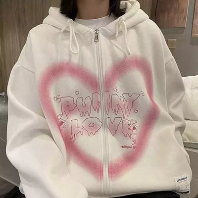 Bunny Love Heart Print Long Sleeve Hoodie