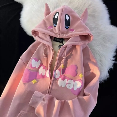 3d pink japanese anime print long sleeve hoodie - Thumbnail 4