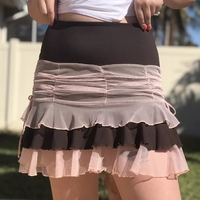 Brown Vintage Patchwork Pleated Ruffle Mini Skirt - Thumbnail 1