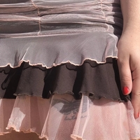 Brown Vintage Patchwork Pleated Ruffle Mini Skirt - Thumbnail 2