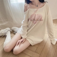 Sweet Japanese Anime Off Shoulder Lace Up Long Sleeve Shirt - Thumbnail 3