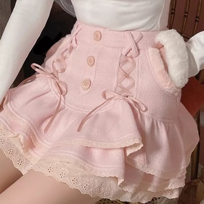 Sweet japanese lace high waist mini skirt