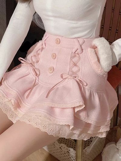 Sweet Japanese Lace High Waist Mini Skirt